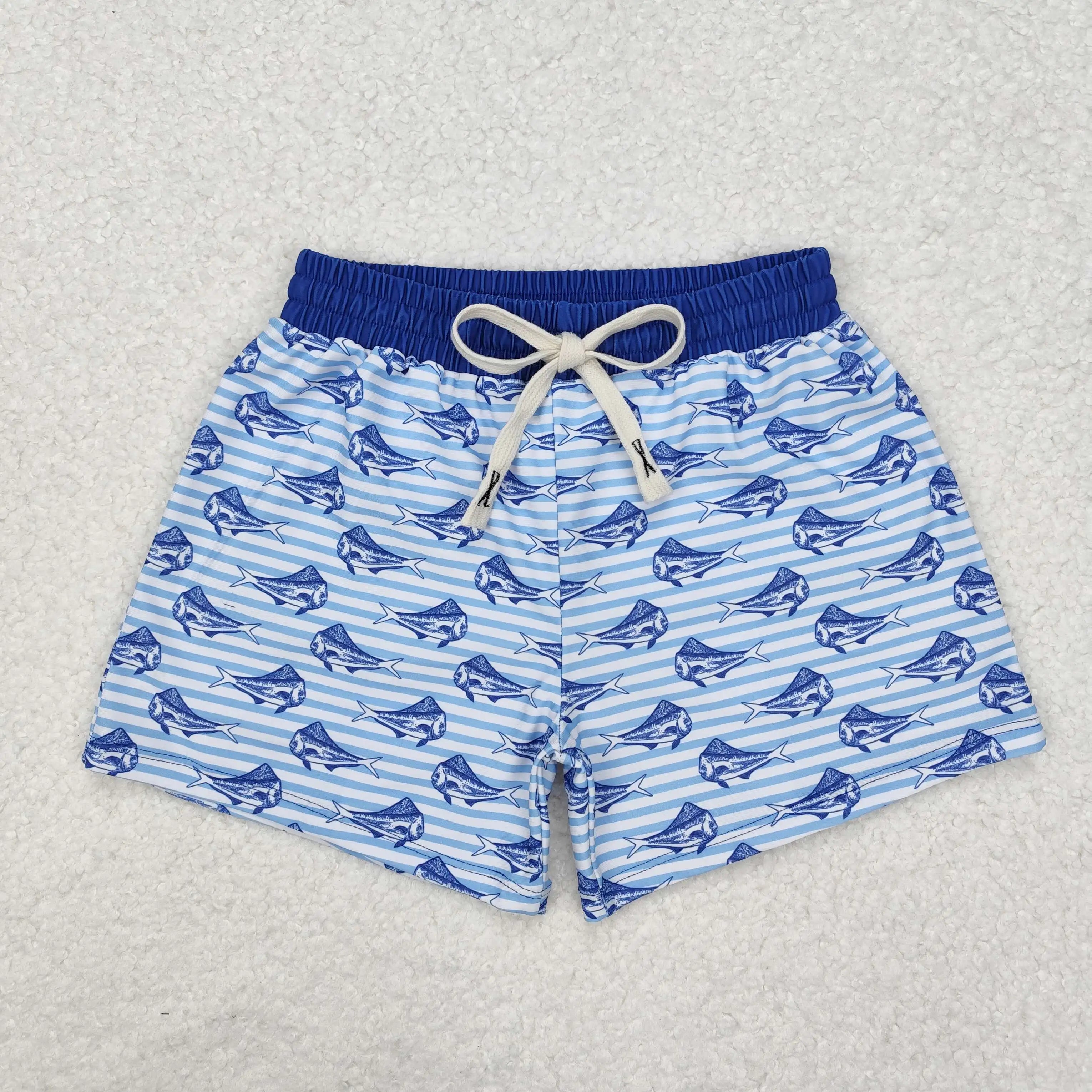 Boys Green Fish Print Boys Summer Swim Trunk