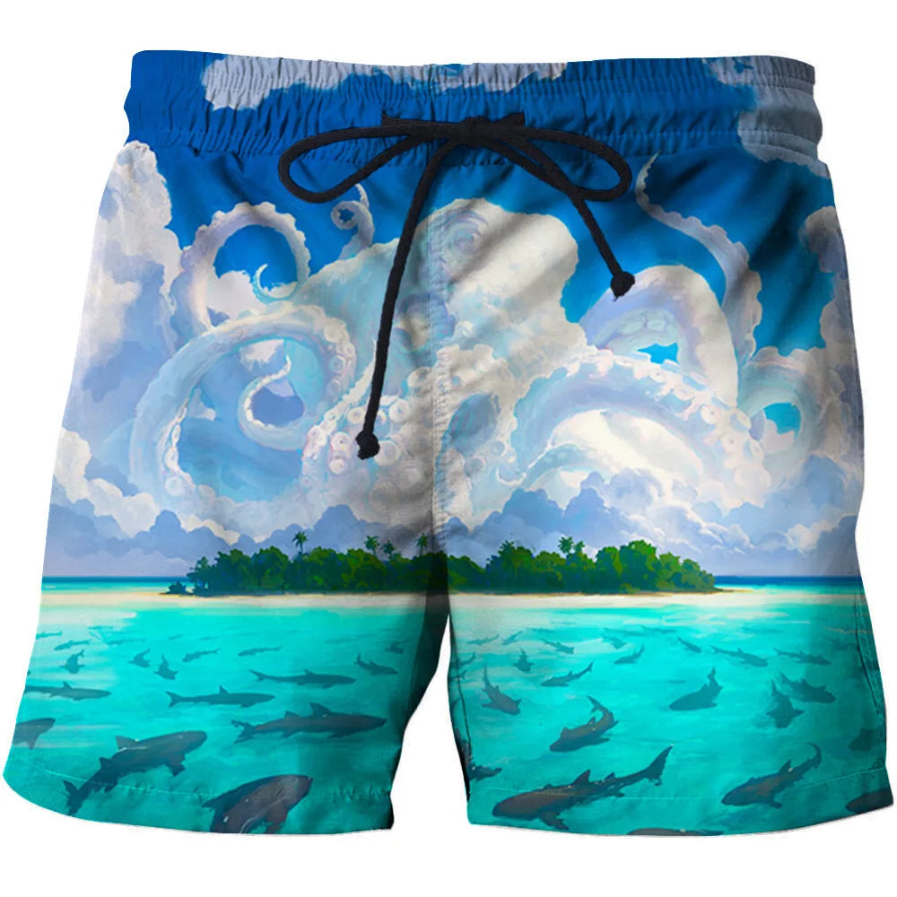 Men's 3D Coconut Tree Printed Beach Shorts
