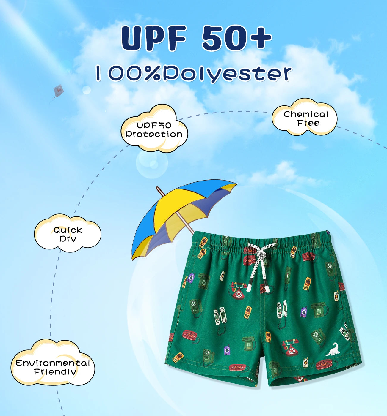 UPF 50+ Boys' Swim Trunks