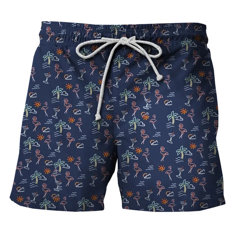 Men's 3D Coconut Tree Printed Beach Shorts